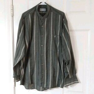 Vintage Maxini Collezione Shirt Men’s Large Gray Striped Button Up Long Sleeve